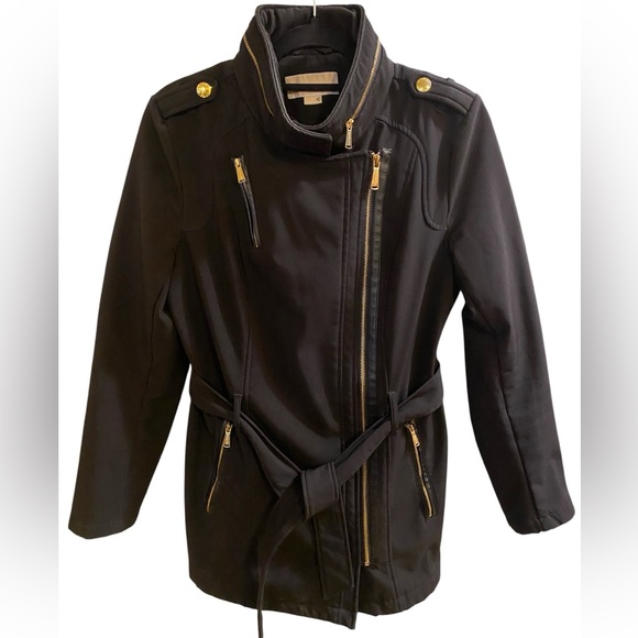 Michael Kors 
Black Jacket/Gold Details
Military Style 
Asymmetrical Zip
Size S - Picture 3 of 14